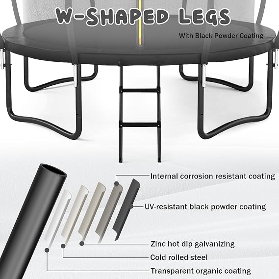 12FT 14FT Trampoline for Kids/Adults - Outdoor Recreational Big Trampolines with Enclosure Net Curved Poles and Ladder, Heavy Duty Trampoline Anti-Rust Coating, ASTM Approval