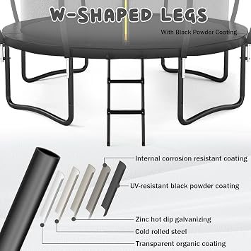 12FT 14FT Trampoline for Kids/Adults - Outdoor Recreational Big Trampolines with Enclosure Net Curved Poles and Ladder, Heavy Duty Trampoline Anti-Rust Coating, ASTM Approval