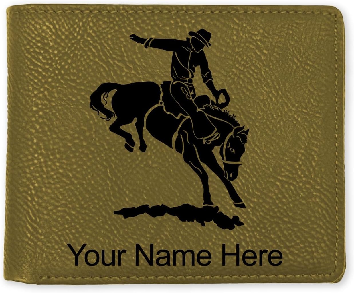 LaserGram Faux Leather Bi-Fold Wallet, Bronco Rider, Personalized Engraving Included (Camo Green)