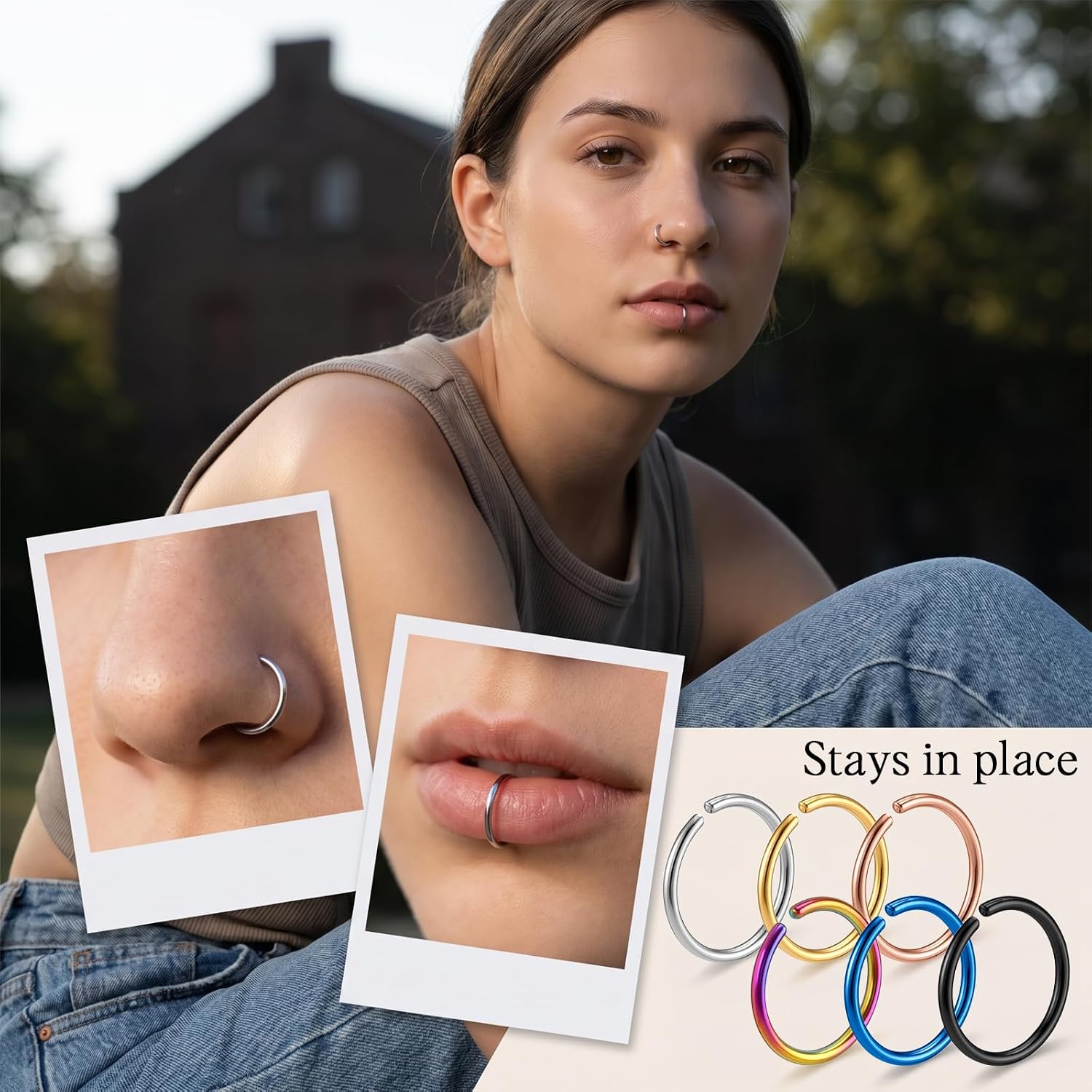 18 Pcs Stainless Steel Hoop Nose Ring Set, Nose Rings Hoops for Women Men 20G 6mm 8mm 10mm Cartilage Earrings Piercing Hoops Jewelry in 6 Colors