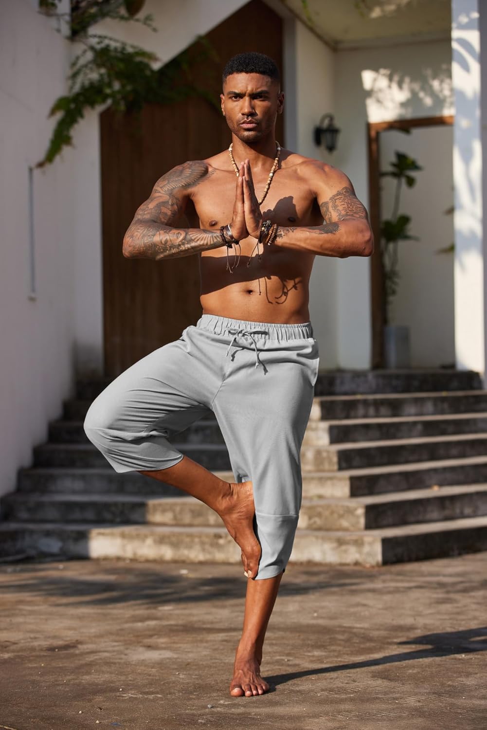 COOFANDY Men's Linen Harem Capri Pants Lightweight Loose 3/4 Shorts Drawstring Elastic Waist Casual Beach Boho Yoga Trousers - Image 2