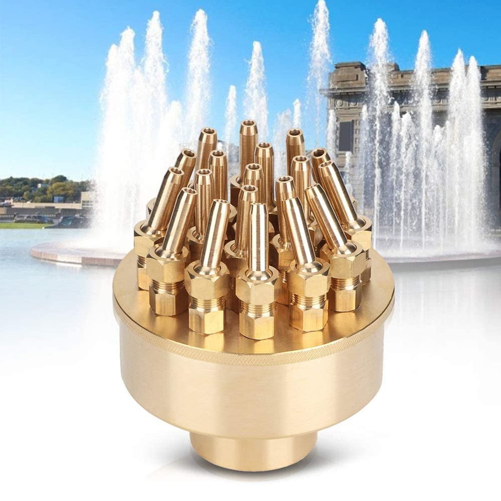 KUIDAMOS Mosiężna Trójwarstwowa Regulowana Dysza Fontannowa Zraszacz do Ogrodu Staw Basen Waterscape, 4,3x4,3x6,3 Cala (G1in)