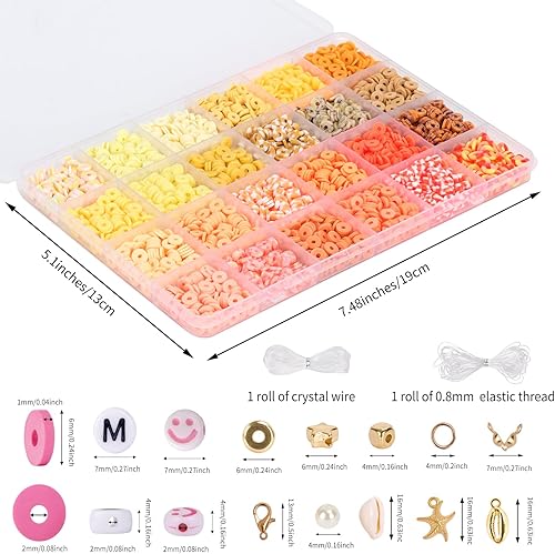 Miniatura 5 de QUEFE Kit de fabricación de pulseras de 15000 cuentas de arcilla, 144 colores, 6 cajas de pulseras de la amistad, pulseras de concierto, cuentas