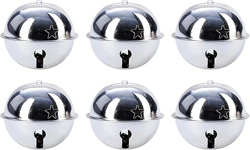 Charmed Adorno de campana de trineo de cascabel de Navidad de gran tamaño, 3 pulgadas, paquete de 6 (plateado)