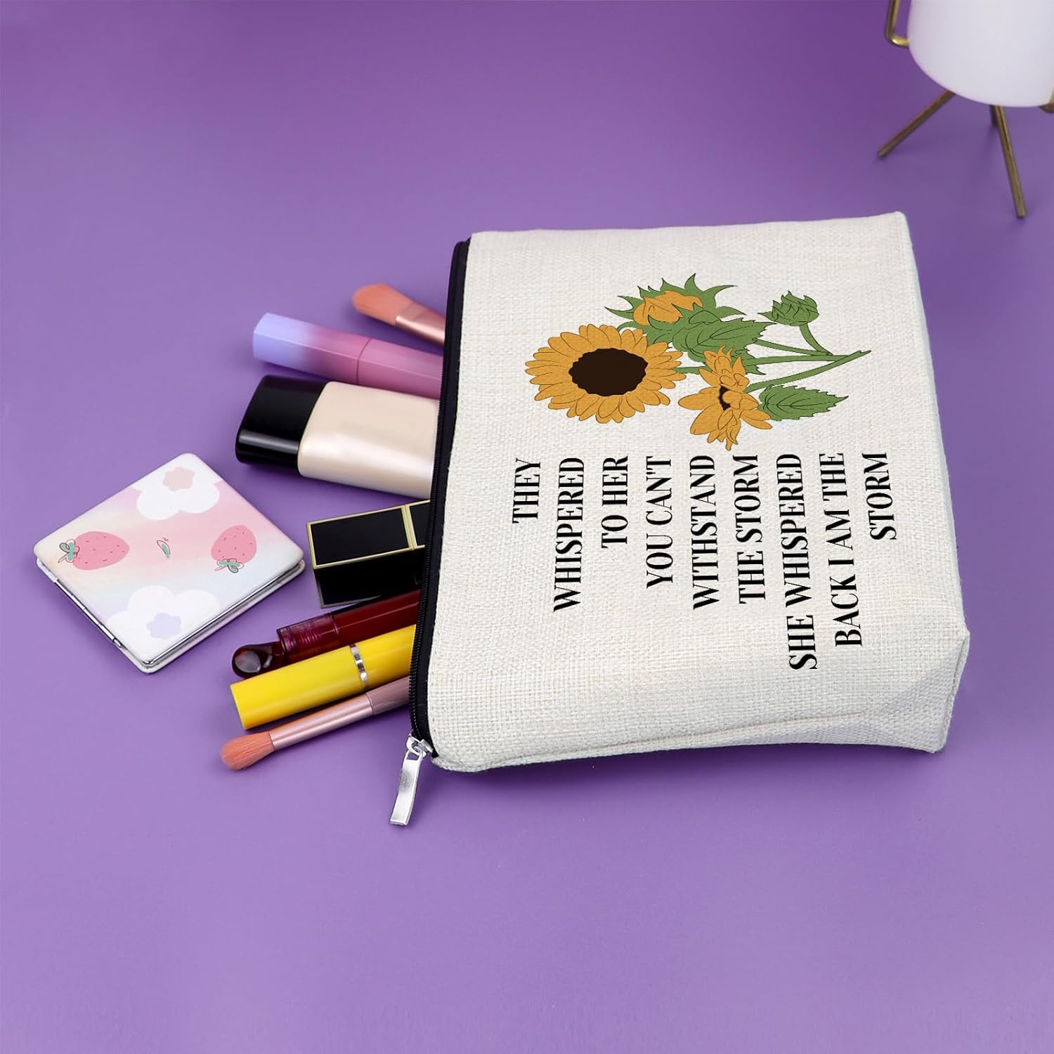 Sunflower Makeup Bag Inspirational Gifts for Women Yellow Sunflower Lover Gifts for Daughter Sister Bestie Cosmetic Bag Encouragement Gift for Best Friend Female Christmas Birthday Gift Travel Pouch - Image 5