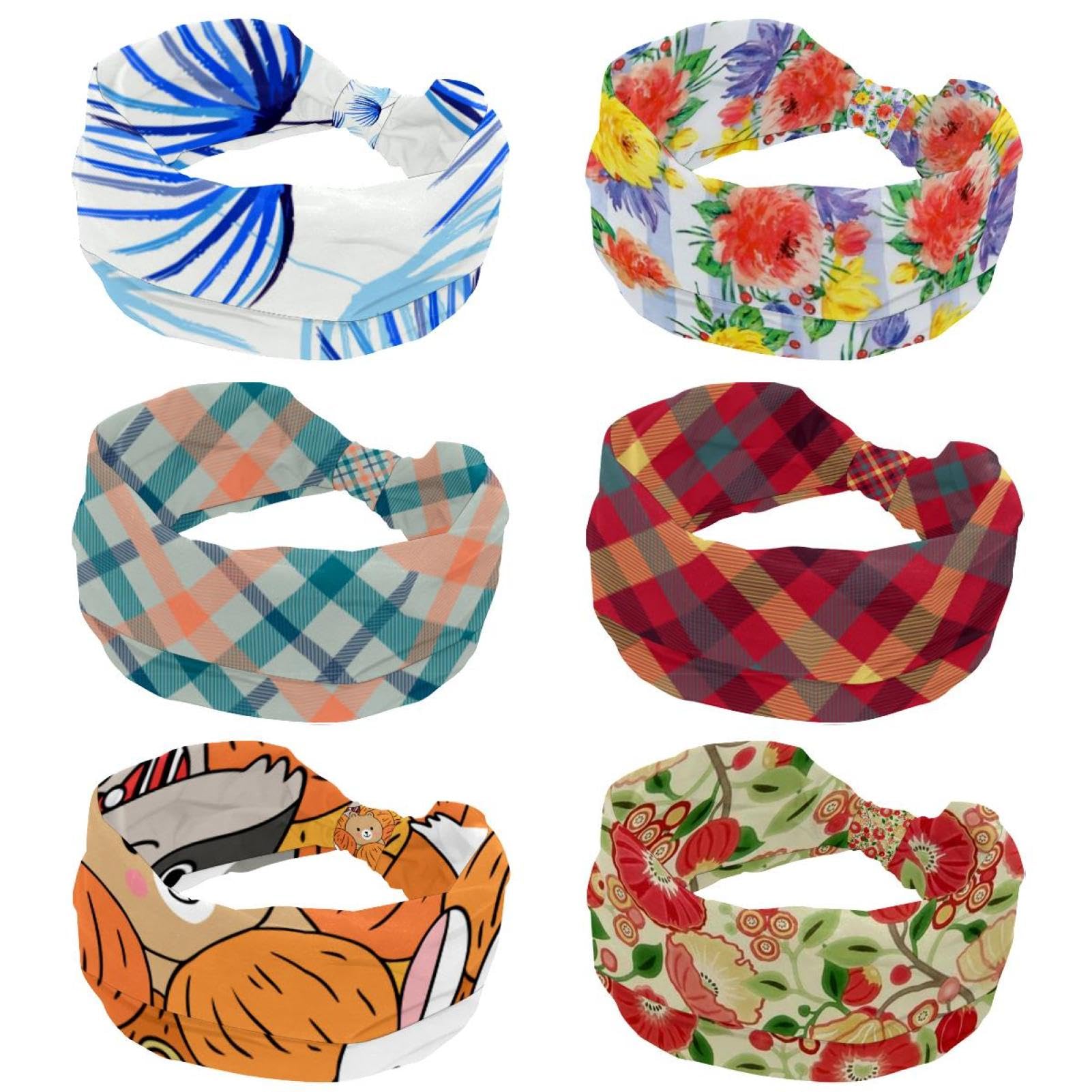 Lot de 6 bandeaux antidérapants en forme d'écailles de poisson pour femme, bandeau élastique large pour cheveux, yoga, sueur, sport, entraînement