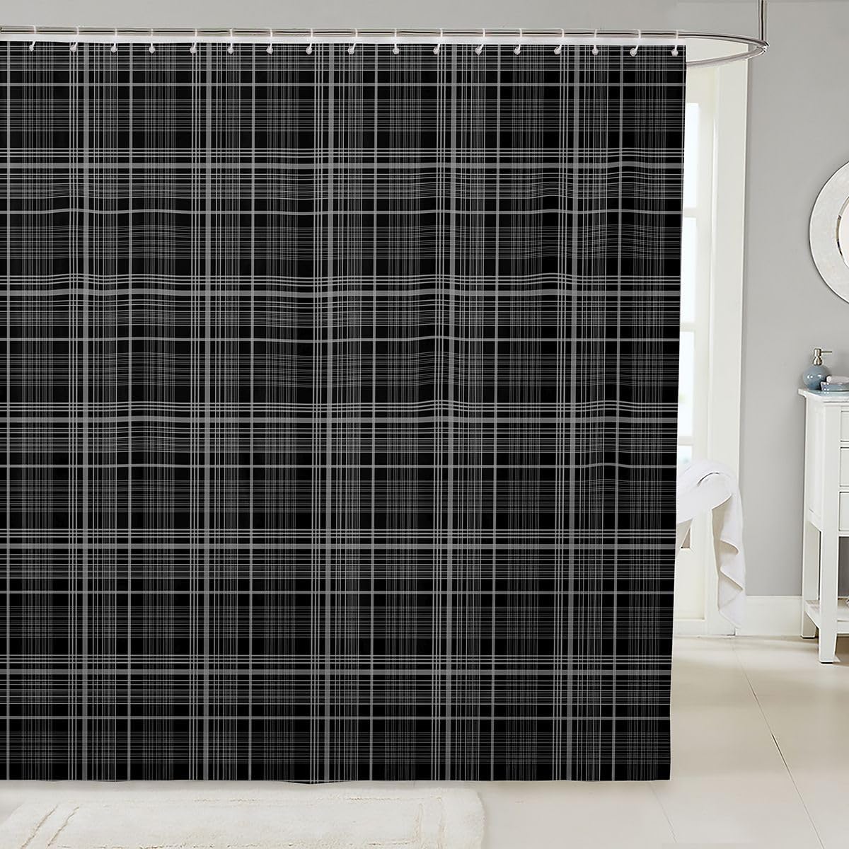 Feelyou Red Plaid Gingham Shower Curtain for Bathroom Decor Vintage Aesthetic Bath Curtain Checkered Geometric Modern Bathroom Accessories Waterproof Polyester Fabric for Stalls Bathtubs 72"x78" image 5