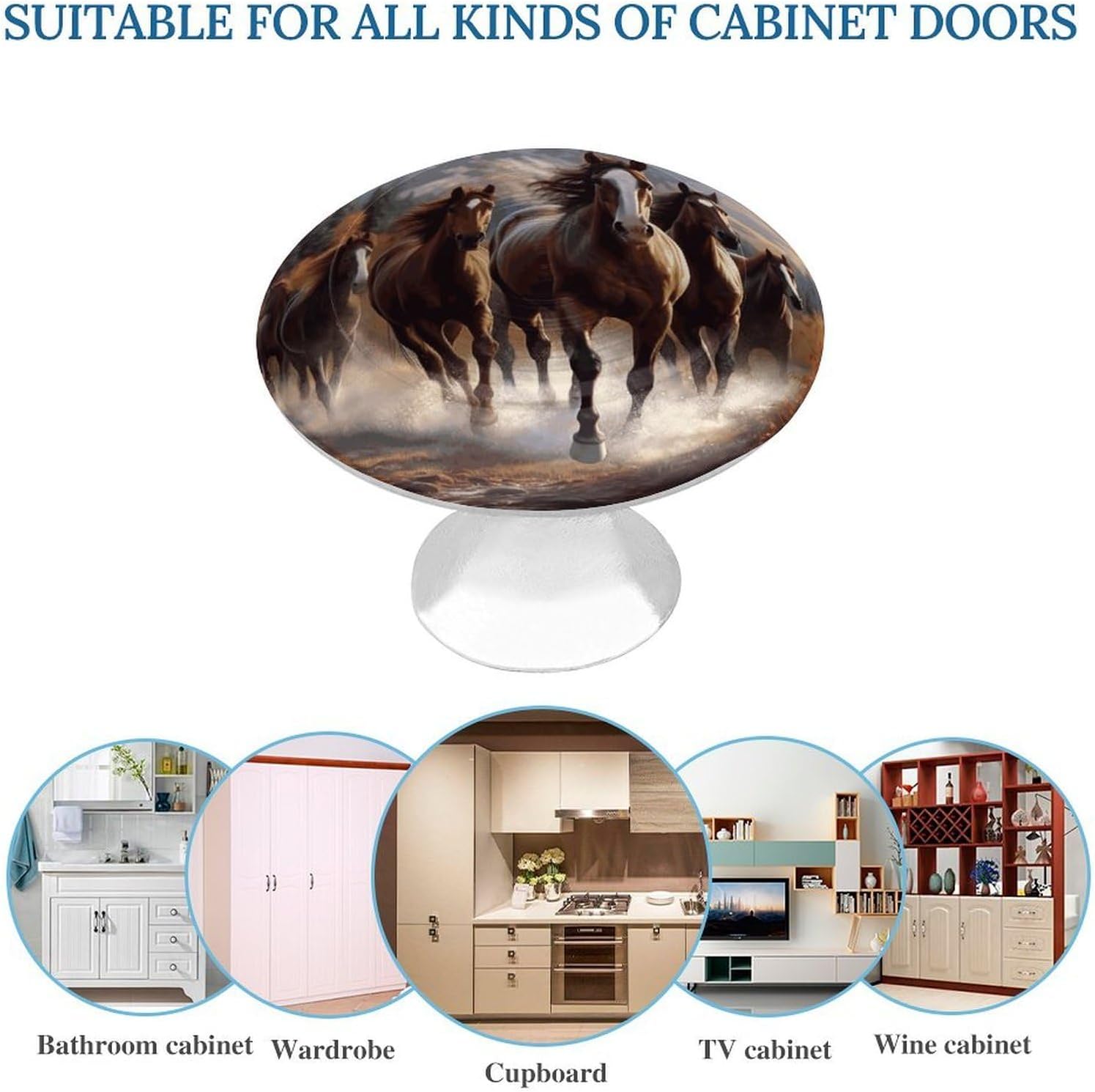 2 Pack Horses Cabinet Knobs Round Drawer Pulls image 3