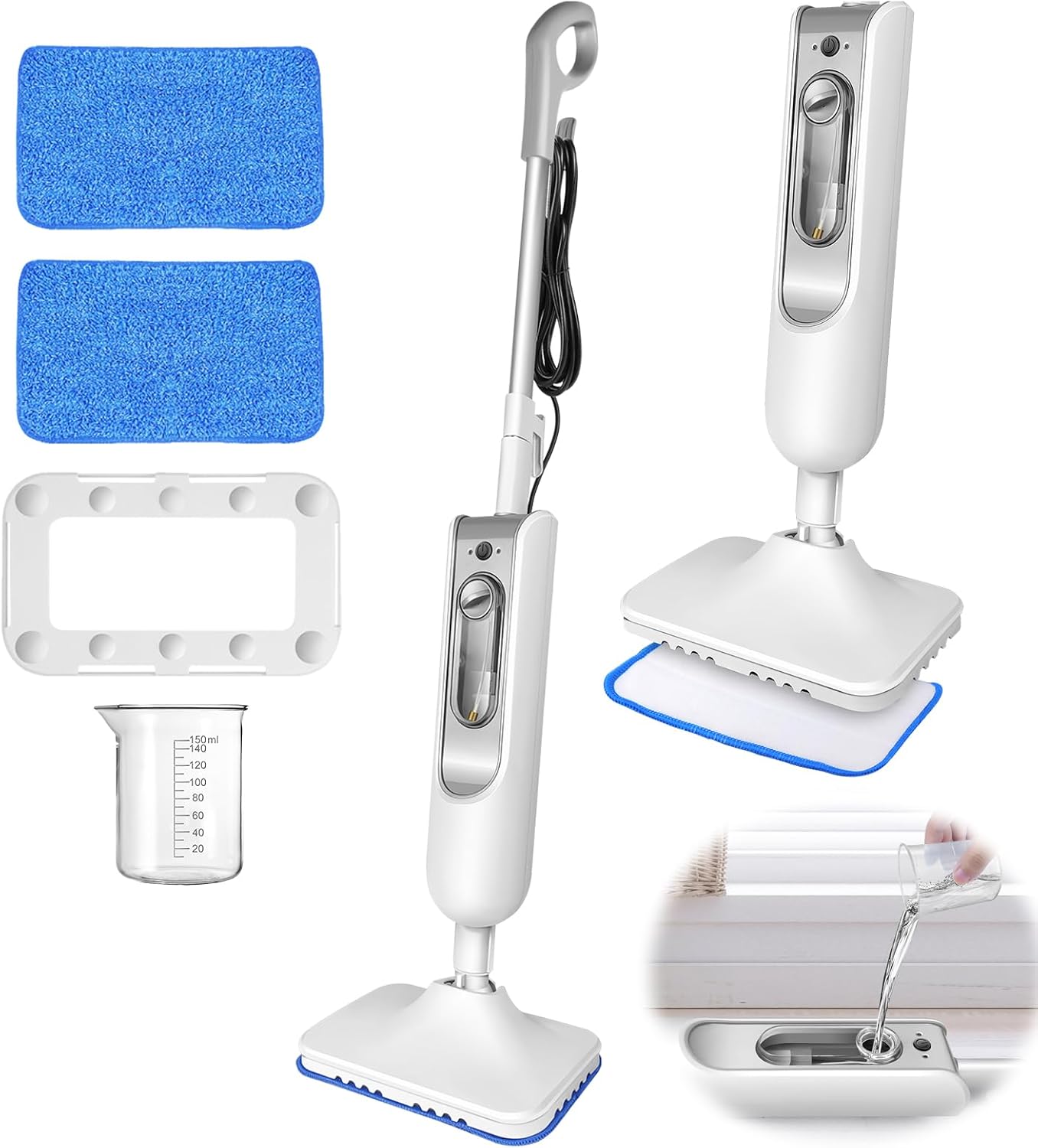 1500W Floor Steamer for Hardwood Floor Cleaning, Steam Mop with 13.5oz Water Tank, 16ft Power Cord, 2 Washable Cleaning Pads, Multi-Surface Mop Steamer for Tile, Laminate and Vinyl Floor