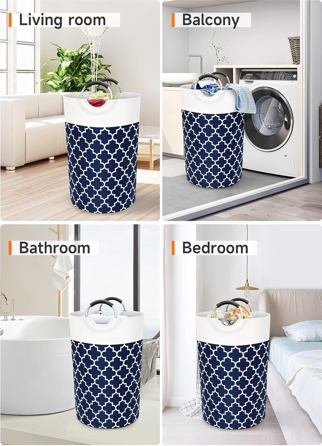 Fabspace Large Laundry Basket Laundry Hamper Bag Washing Bin Clothes Bag Collapsible Tall with Handles Waterproof Travel Bathroom College Essentials Storage for College Dorm, Family (Blue) 115L