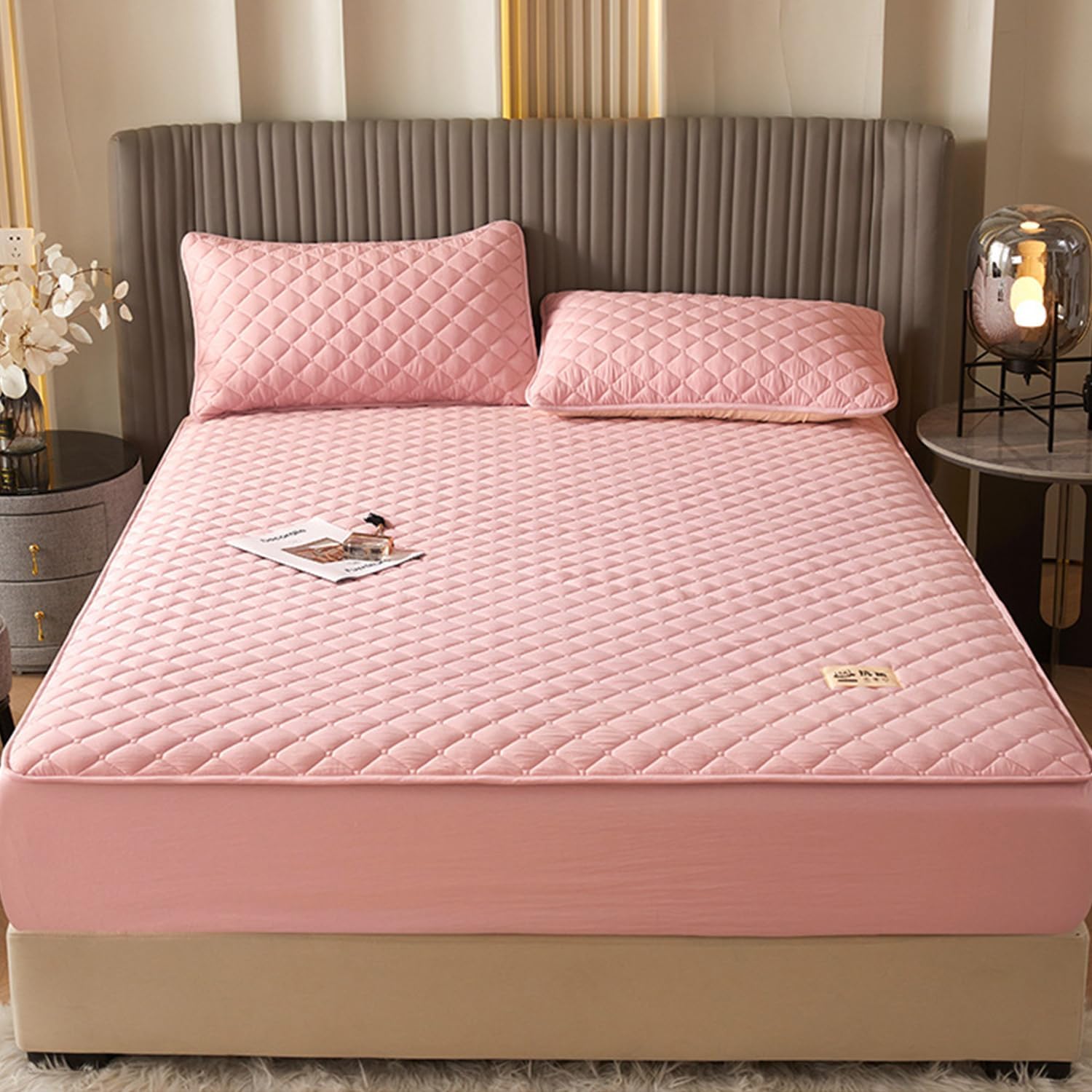 Comfortable Mattress Protector Fitted Sheet with 360° Elastic Band Full Wrap Mattress Cover Super Soft Bed Cover Machine Washable 12'' Deep Pocket Mattress Pad Cover,Pink,90X200cm(Twin)