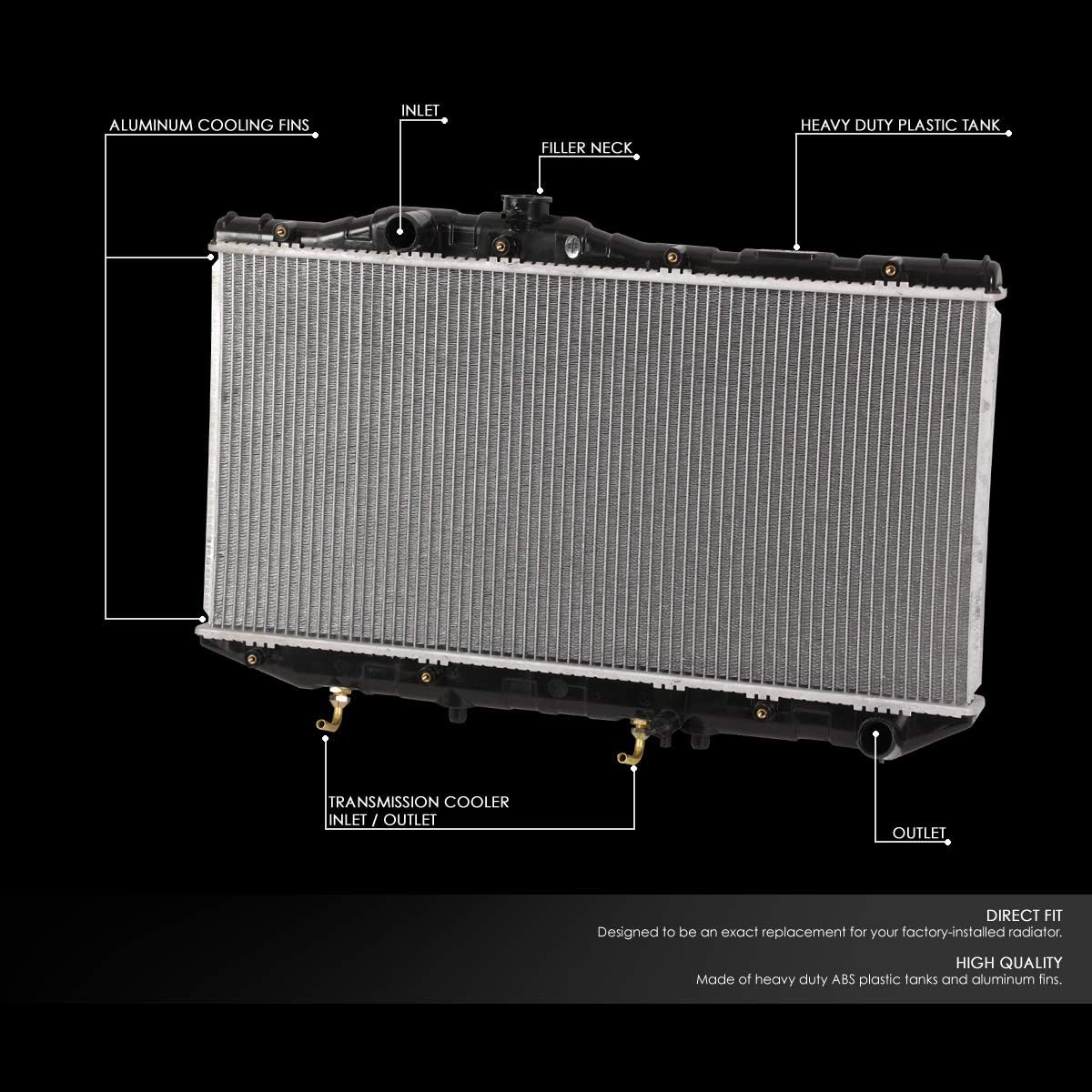 DNA Motoring OEM-RA-870 Factory Style Aluminum Core Cooling Radiator Replacement Compatible with 87-91 Camry AT MT, 26-5/16" W X 12-7/8" H X 5/8" D