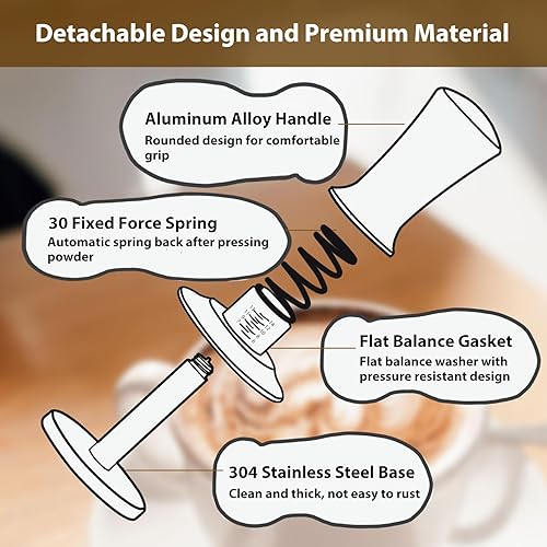 Miniatura 6 de Attsky Manipulador de café expreso de 2.008 in, tamper de café para máquina de expreso, tamp de espresso con manipulación de resorte, manipuladores