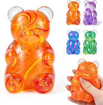 1Pc Gummy Bear Squishyies Fidget,Color Maltose Filled Squeeze Toys Slow Rising Squishy Stress Balls Adults Kids Party Favors,Classroom PrizesOrange