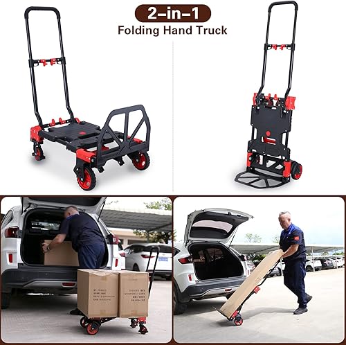 Miniatura 2 de Carro de mano 2 en 1 plegable con cesta plegable, carretilla de mano de capacidad de 330 libras, carrito de mano plegable con 4 ruedas, carrito con