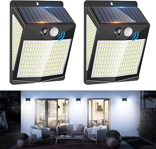 Outdoor Led Solar Light, 2 Pieces Outdoor Led Solar Spotlights with Motion Sensor, 238 LED 3 Modes Waterproof Solar Light for Garden, Courtyard, Patio,Garage,Wall (Cold White)