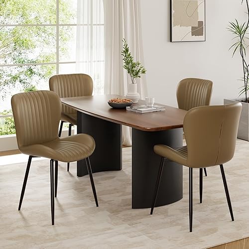 Miniatura 8 de Juego de 2 sillas de comedor modernas tapizadas de piel sintética para cocina, sillas de comedor con respaldo cómodo, color marrón