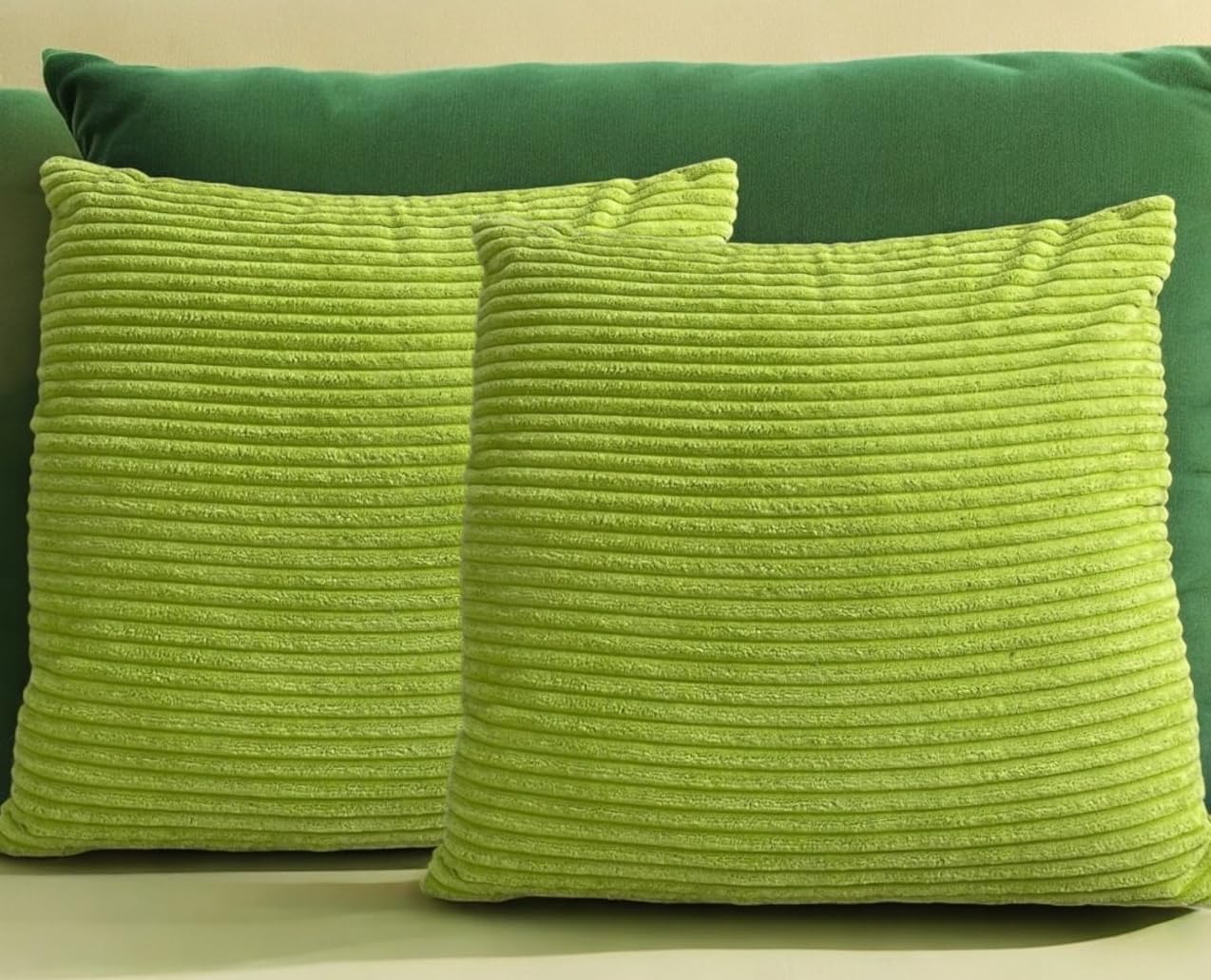 Seechoo Corduroy Cushion Covers, Set of 2, 45 x 45 cm, Striped, with Invisible Zipper, 18 x 18 Inch (Lime Green) - Image 4