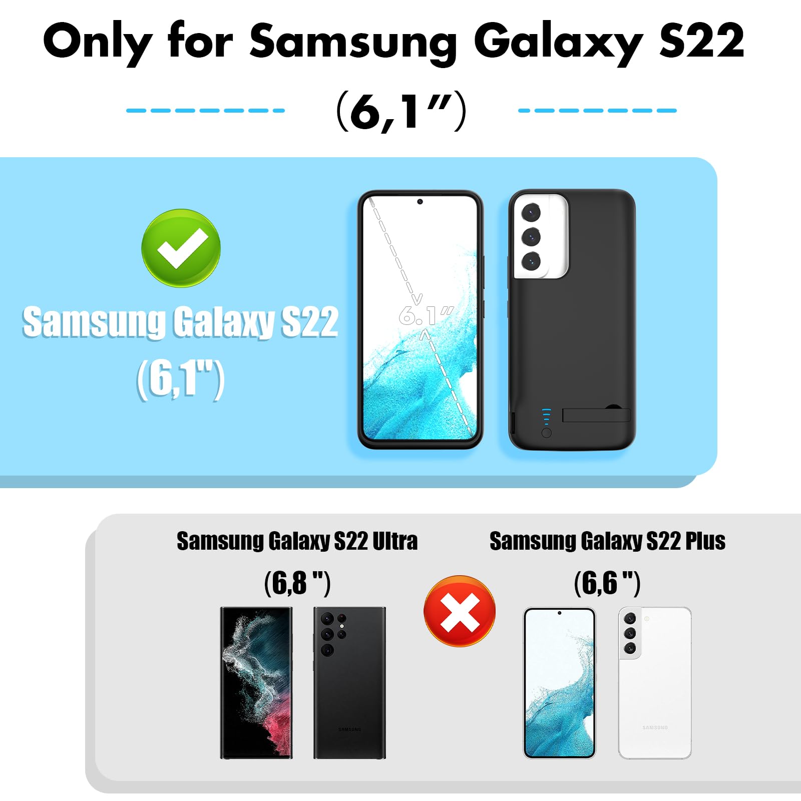 Etui na baterie do Samsung Galaxy S22, smukłe etui do ładowania 7000 mAh, przedłużone etui na ładowarkę, zapasowy powerbank do Samsung Galaxy S22 (6,1 cala) - czarny