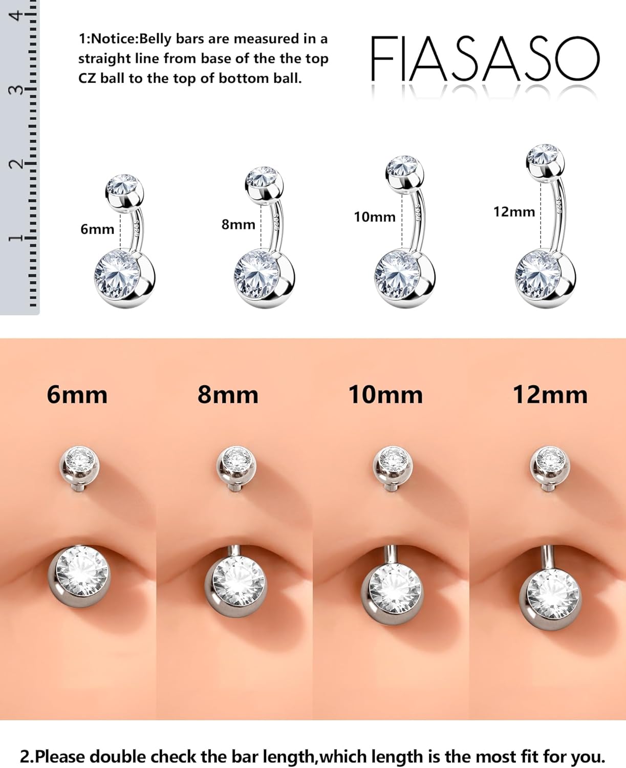 FIASASO Belly Button Ring Surgical Steel Titanium Sterling Silver 14K Gold Plated Belly Button Rings Cubic Zirconia Internally Threaded Belly Rings 14G Belly Piercing Jewelry Hypoallergenic Navel Piercing Jewelry for Women - Image 6
