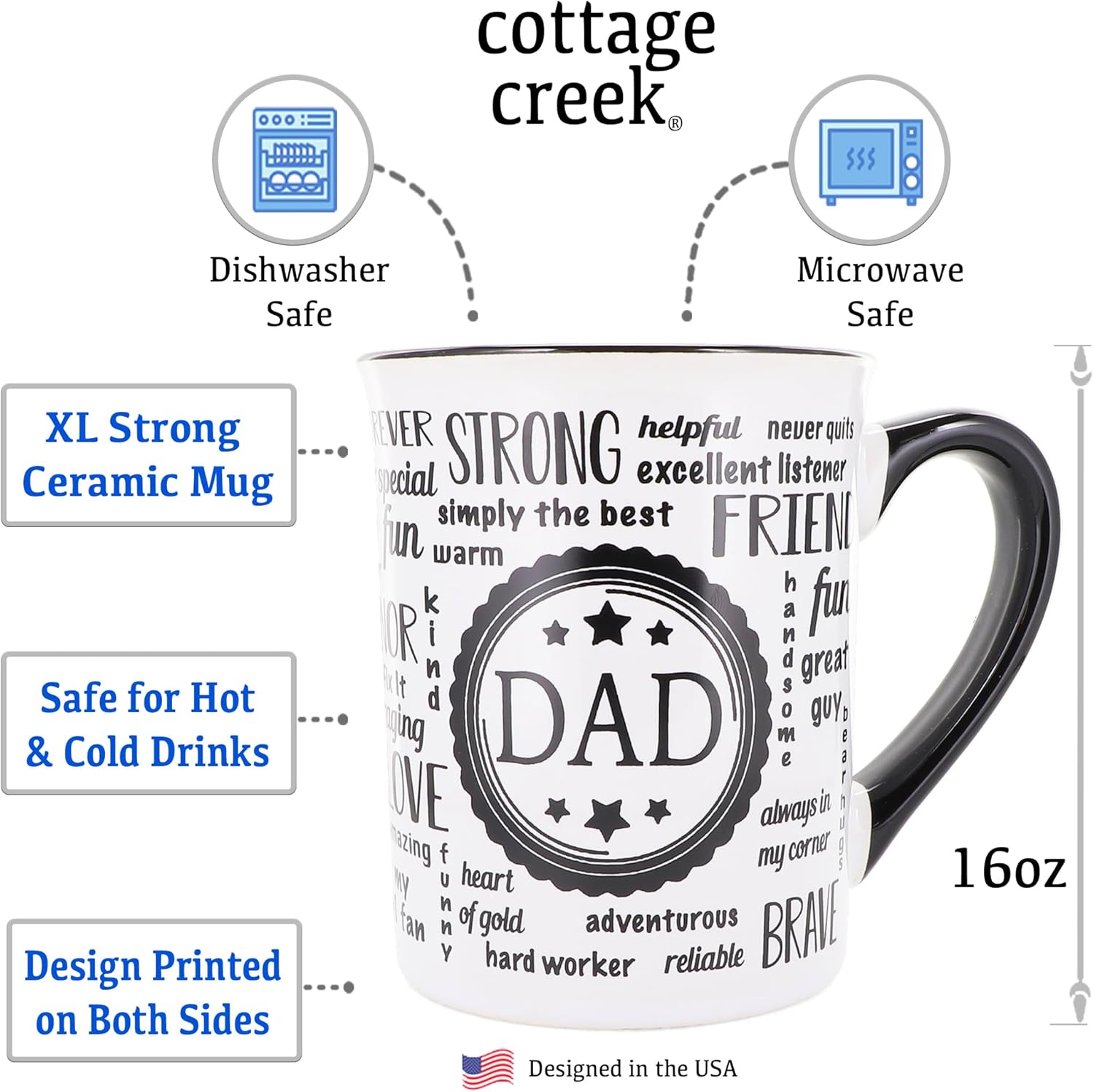 Cottage Creek Mugs - 16oz. Large Ceramic Dad Coffee Cup - Ideal Stoneware Mug for Kitchen, Office & Home Decor - Mens Gifts for Men, Grandpa, Papa, Grandparents - Image 2