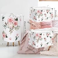 Vista 7 de Clastyle Cesta de regalo de niña floral rosa rectangular vacía con rosas y flores, cesta de almacenamiento para ropa de bebé, juguetes para libros