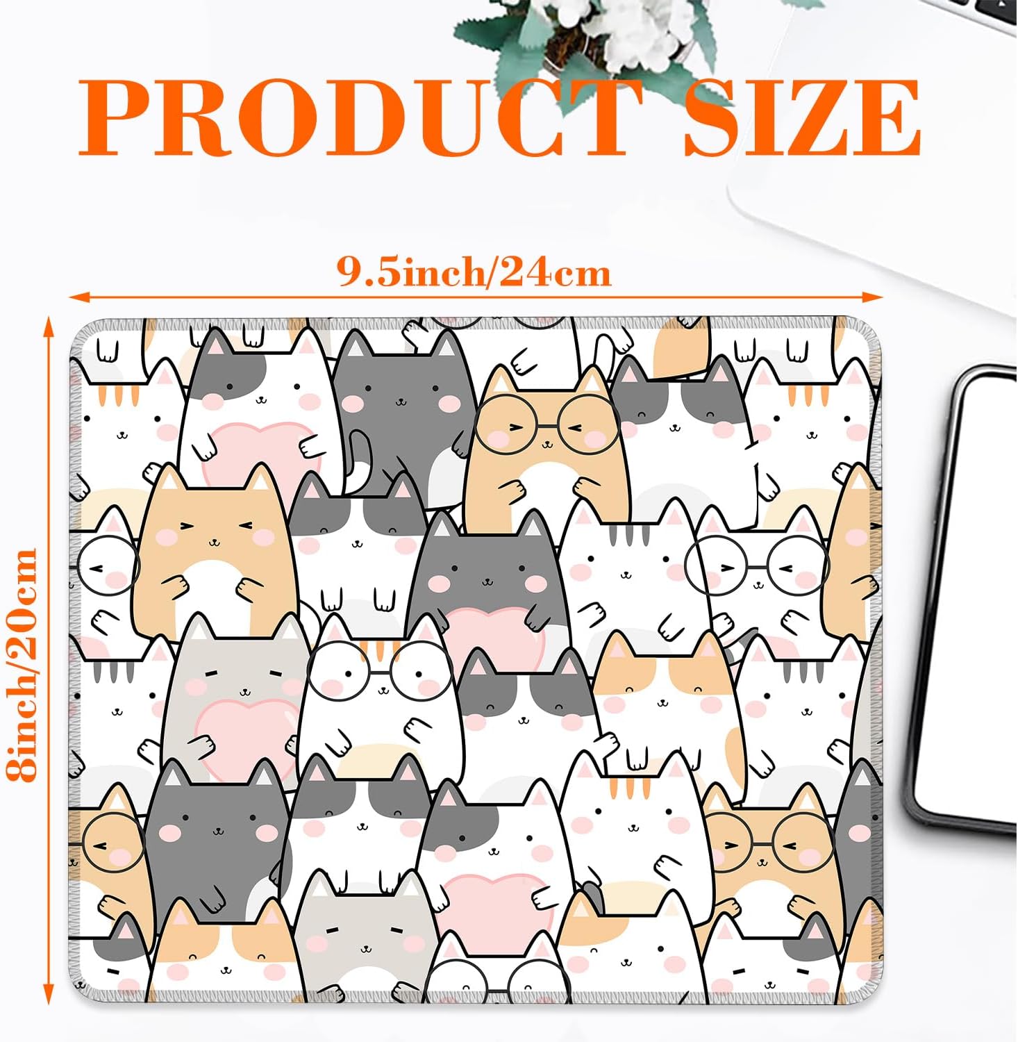 Cute Cats Mouse Pad Square Mouse Pads with Stitched Edge, Computer Mousepad with Non-Slip Rubber Base for Computer Laptop Office Desk Accessories 9.5x8 Inches - Image 2