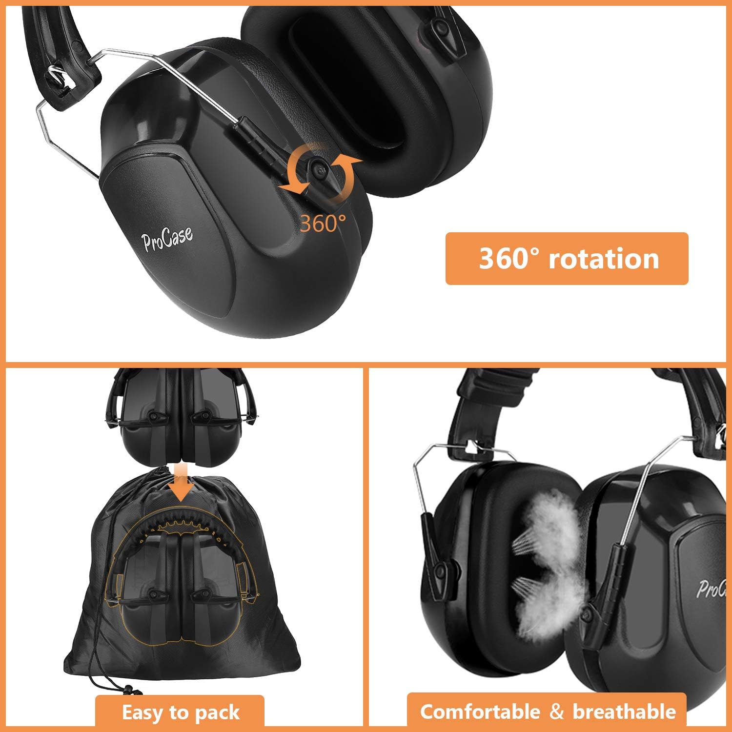ProCase Noise Reduction Ear Muffs 2 Pack, NRR 28dB Hearing Ear Protection Safety Earmuffs for Shooting Range Mowing Construction Wood Work Manufacturing Hunting Men Women Adult - - 
