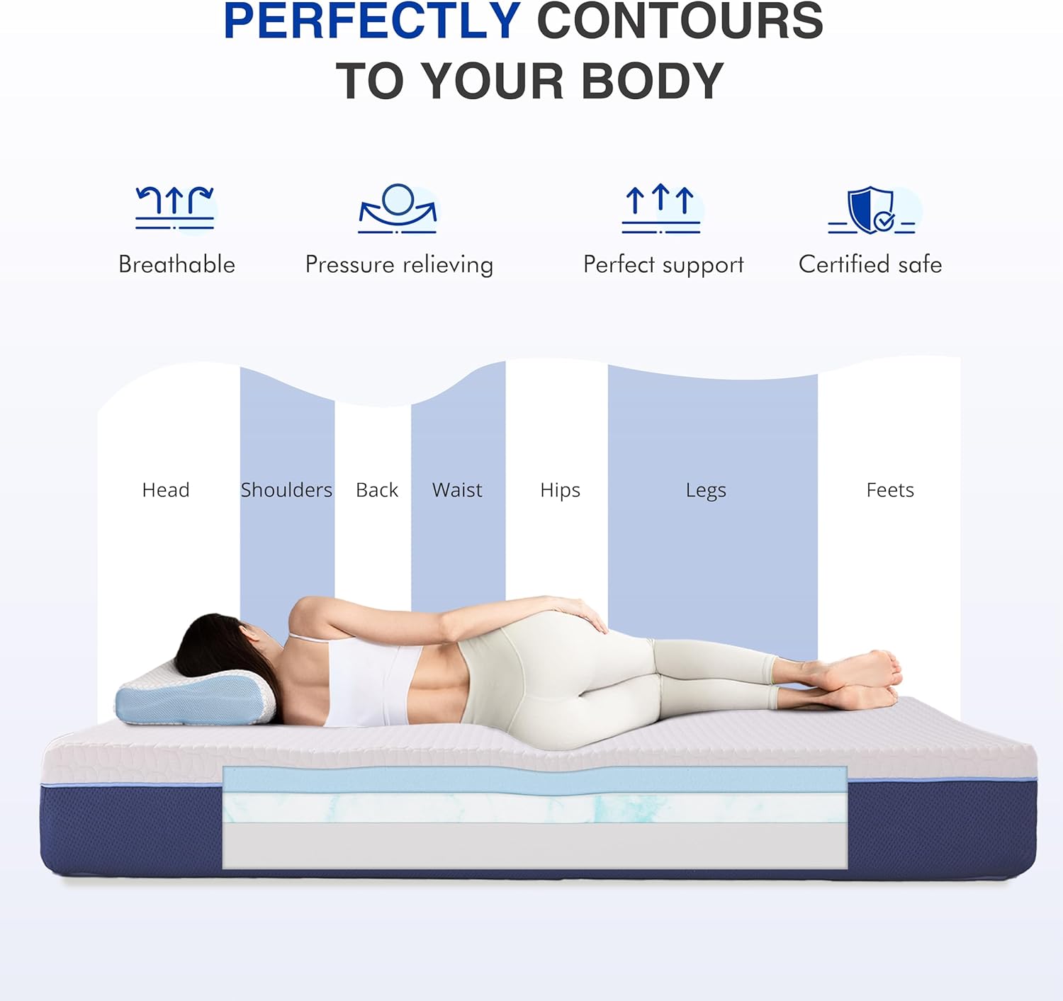 Gelsea 10 Inch King Size Mattress, Gel Cooling Memory Foam Mattress in A Box, Medium Firm Feel for Back Pain Relief, CertiPUR US Certified