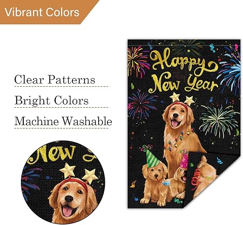 Miniatura 5 de Louise Maelys Bandera de jardín con texto en inglés «Happy New Year» de 12 x 18 pulgadas, vertical de doble cara, de arpillera, pequeña celebración,