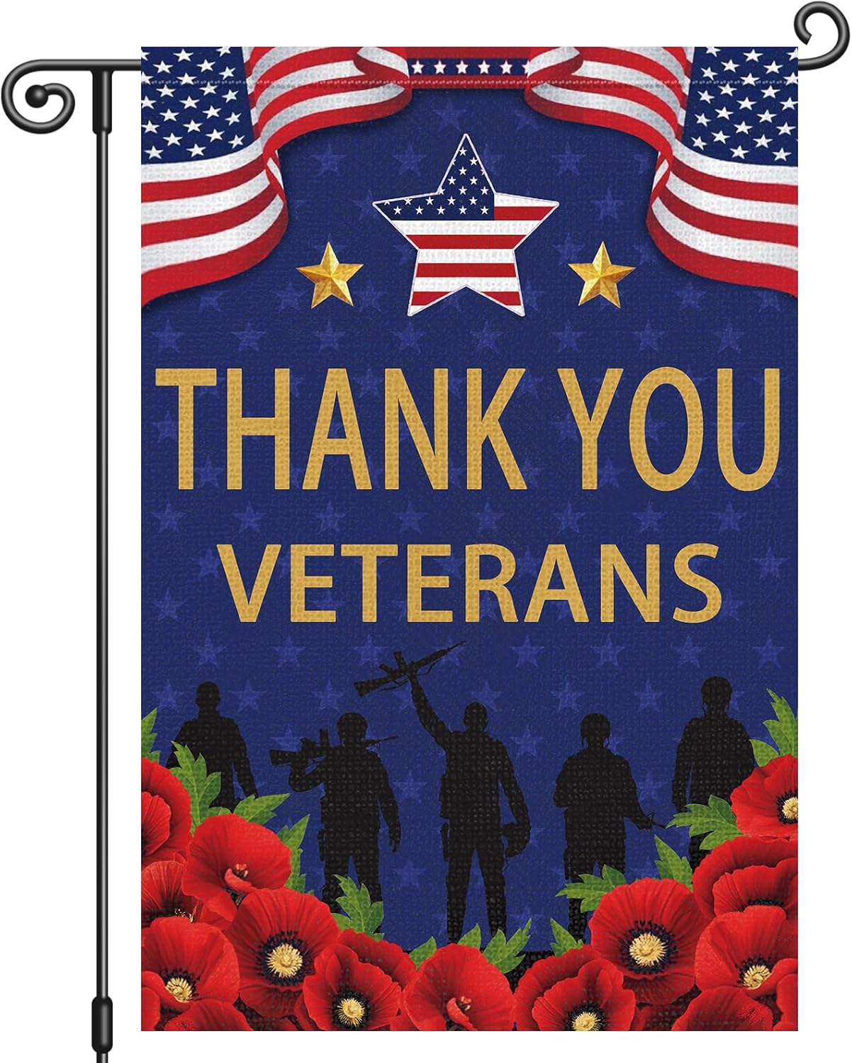 Louise Maelys Veterans Day Garden Flag Thank You Veterans Floral Patriotic 12x18 Inch Double Sided Red Poppy Welcome Stars and Stripes Small Burlap Yard Sign Outside Outdoor House Decor