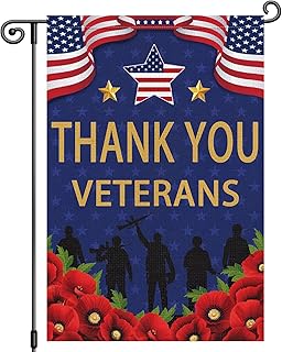 Louise Maelys Veterans Day Garden Flag Thank You Veterans Floral Patriotic 12x18 Inch Double Sided Red Poppy Welcome Stars and Stripes Small Burlap Yard Sign Outside Outdoor House Decor