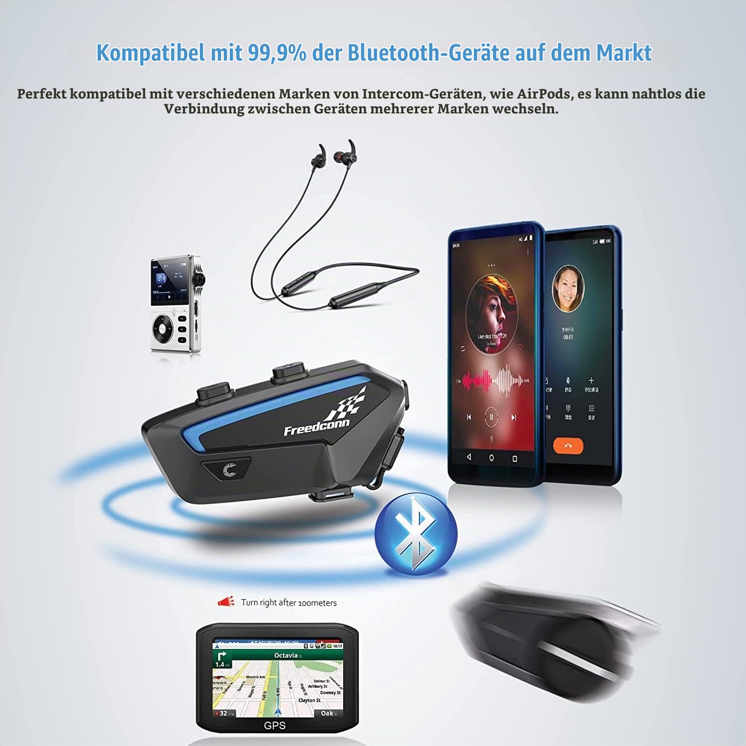 FreedConn FX Motorrad Intercom, Helm Headset für bis zu 10 Motorräder mit Reichweite von 1500m, DSP und CVC Geräuschunterdrückung Motorradhelm Kommunikationssystem mit Musikteilen Funktion Schwarz