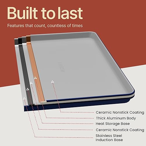 Vista 11 de Bakken - Juego de 8 utensilios apilables para hornear, revestimiento antiadherente de cerámica, bandejas para hornear, varios moldes para hornear