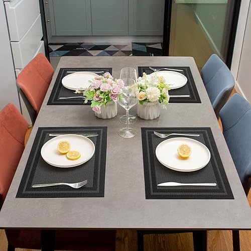 Miniatura 7 de AHHFSMEI Juego de 6 manteles individuales para mesa de comedor, manteles individuales de vinilo tejido de plástico, antideslizantes, aislamiento