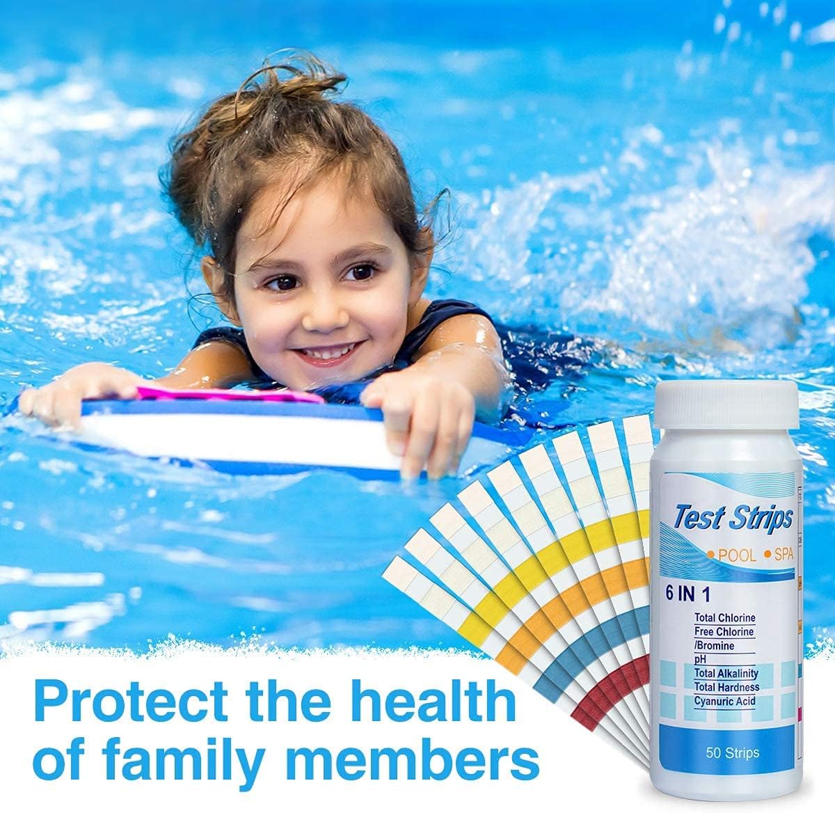 AKARUED Pool Test Strips,100 ct(2 Pack Spa and Hot Tub Test Strips,6 Way Test Strips Pool Chemical Testing kit for PH Acid Alkaline, Hardness, Chlorine, Bromine Testing Strips