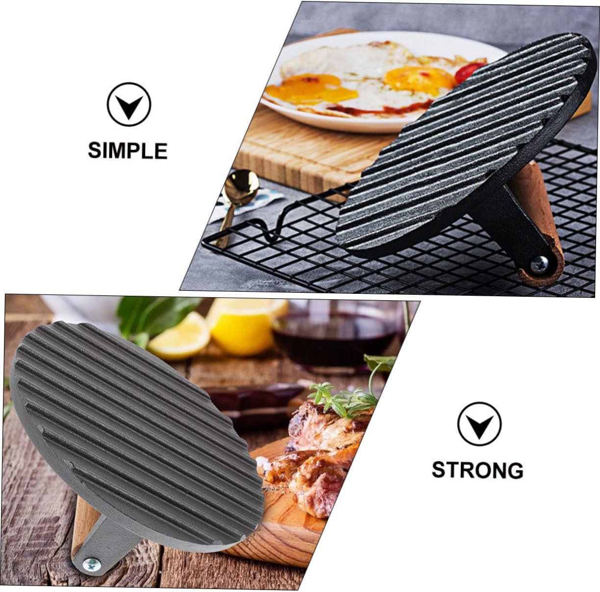 VICASKY Cast Iron Burger Press for Griddle Round Meat Press for BBQ Heavy-Duty Kitchen Tool for Cooking Juicy Hamburgers and Sandwiches