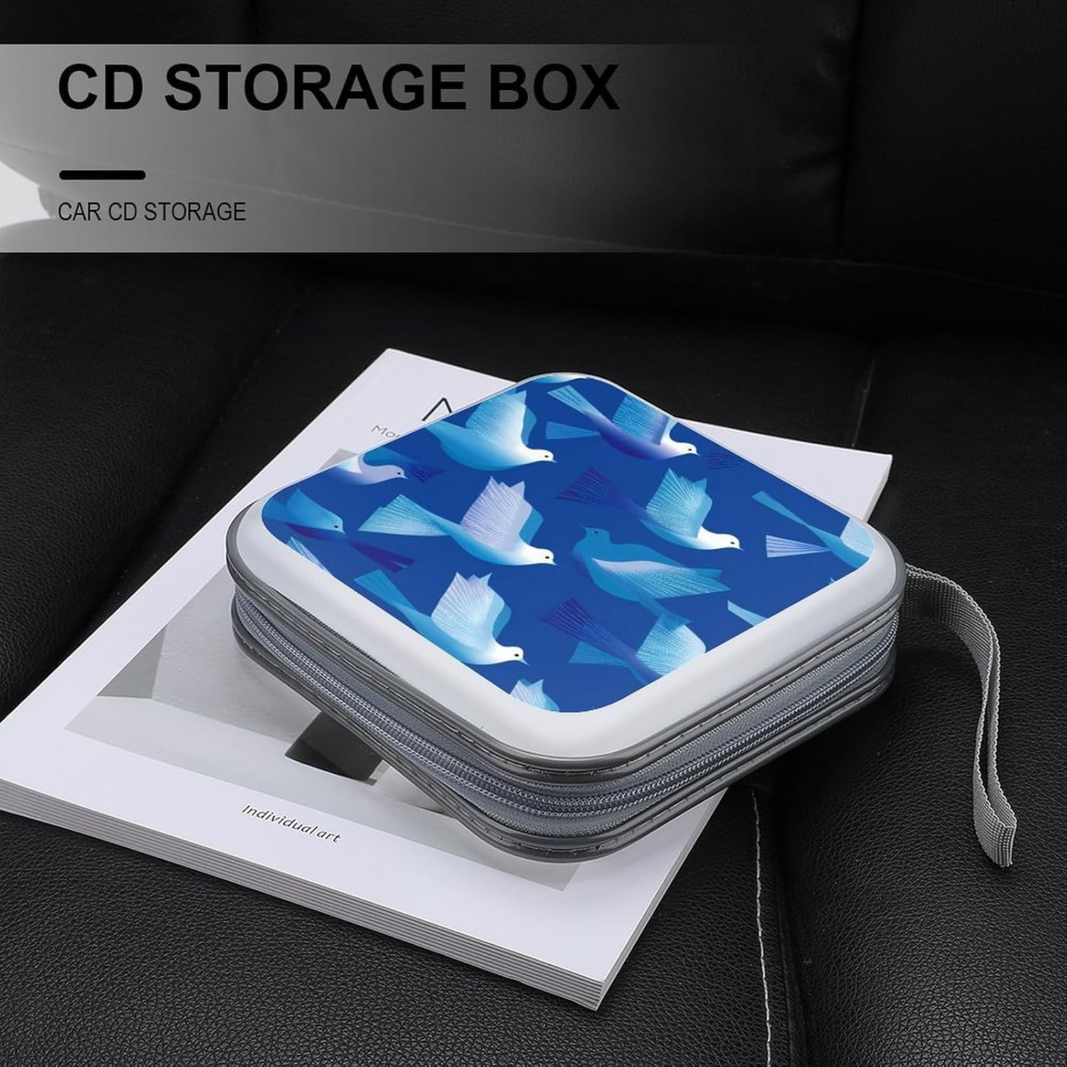 Pigeons Blue Geometry CD Case DVD Storage Holder Binder 40 Capacity | protective,hard case,protable loop,travel car use,zippered closure