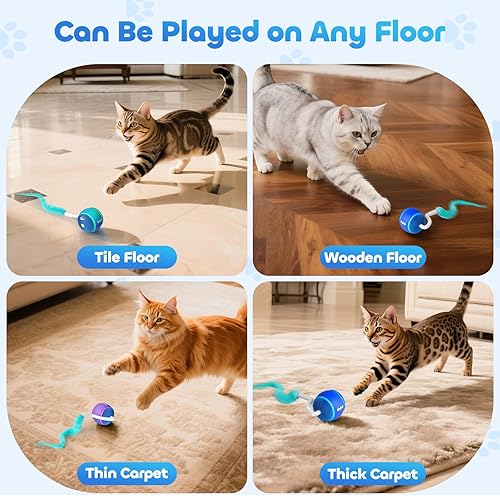 Miniatura 7 de Pelota de juguete interactiva para gatos, juguetes automáticos para gatos de interior, juguetes de gatitos activados por movimiento con 2 colas de