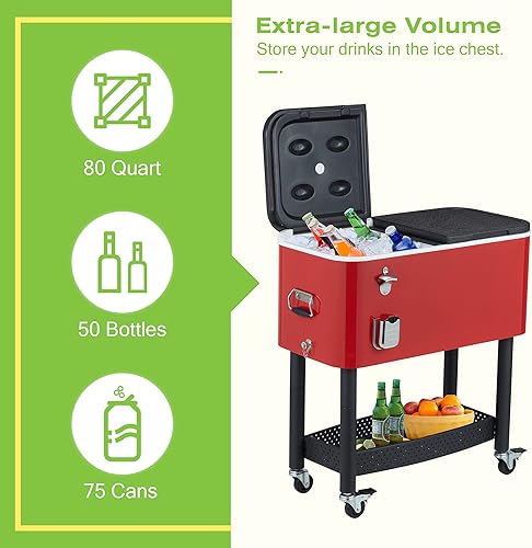 YOLENY 80 Quart Rolling Cooler Cart - Thumbnail 5