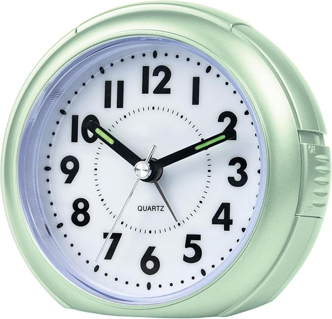 Atrium Wecker Analog Quarz ohne Ticken mit Licht und Snooze Mintgrün Metallic A240-13