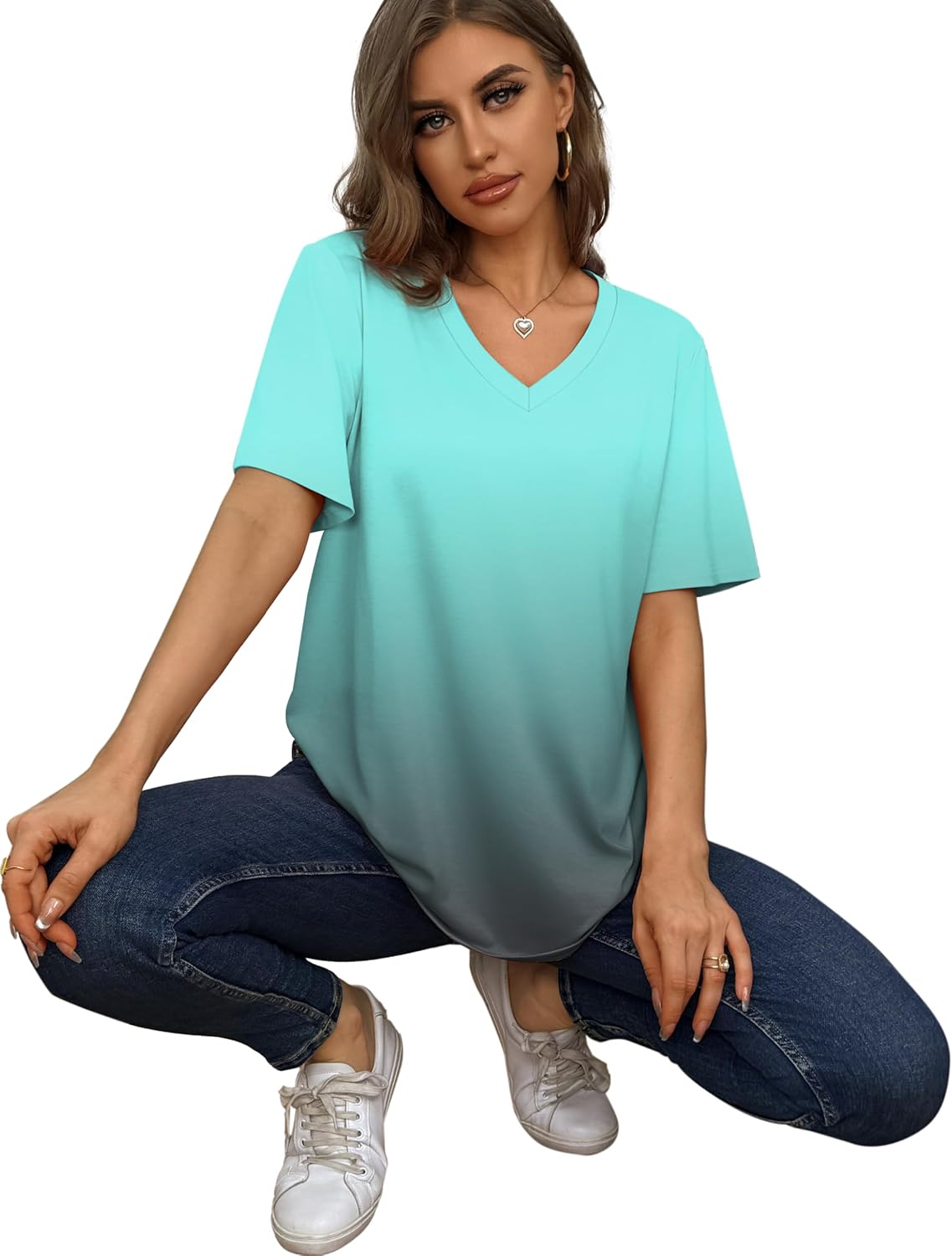 Aokosor Womens V Neck Short Sleeve T Shirts Summer Tops 2025 Casual Loose Tees Trending Now S-4XL - Image 4