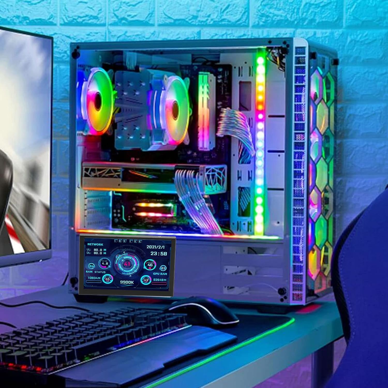 Monitor integrated into a desktop PC setup