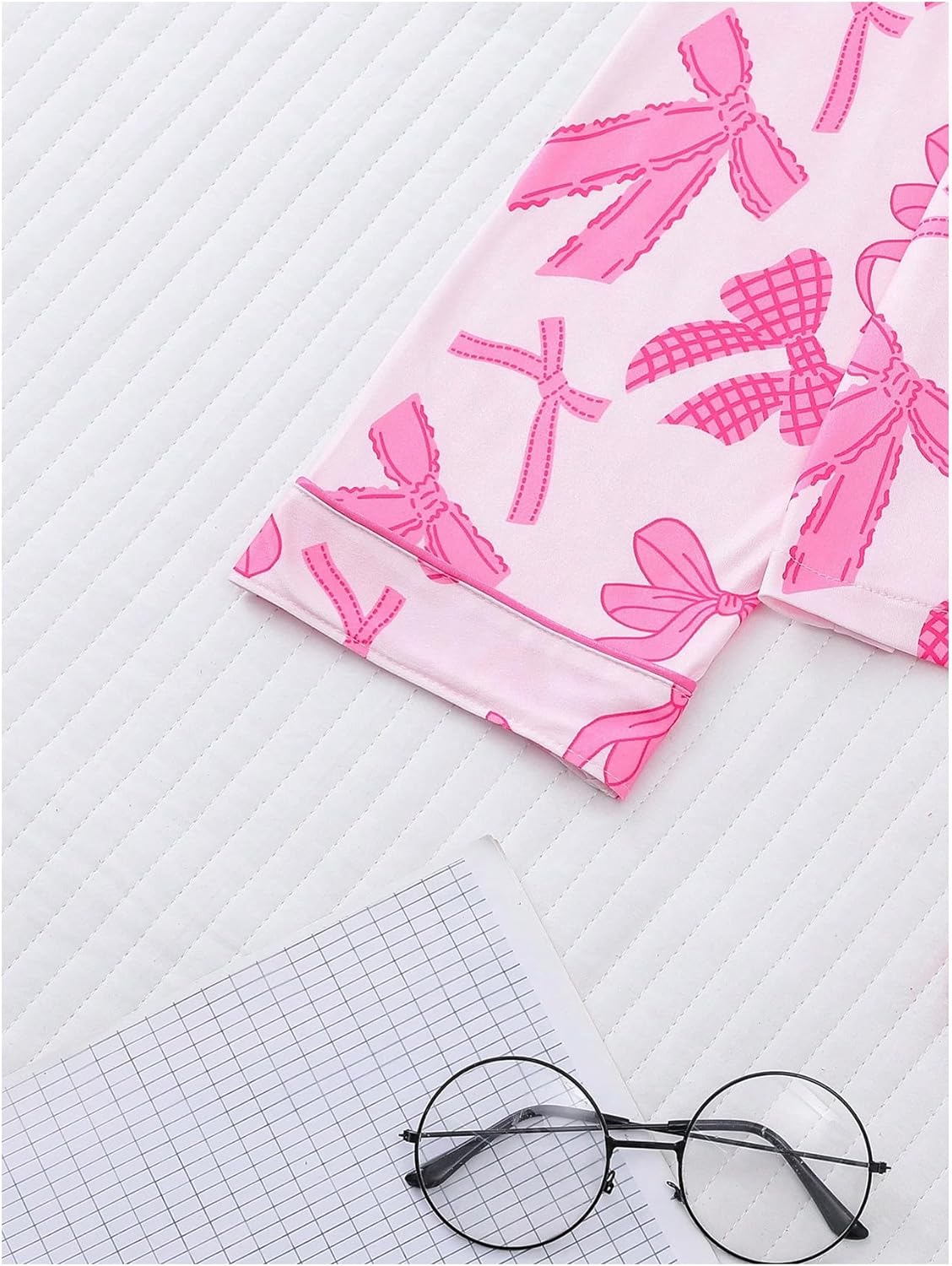 Verdusa Women's 2 Piece Bow Pajama Set Long Sleeve Button Down Shirt and Pants Lounge Set - Image 6