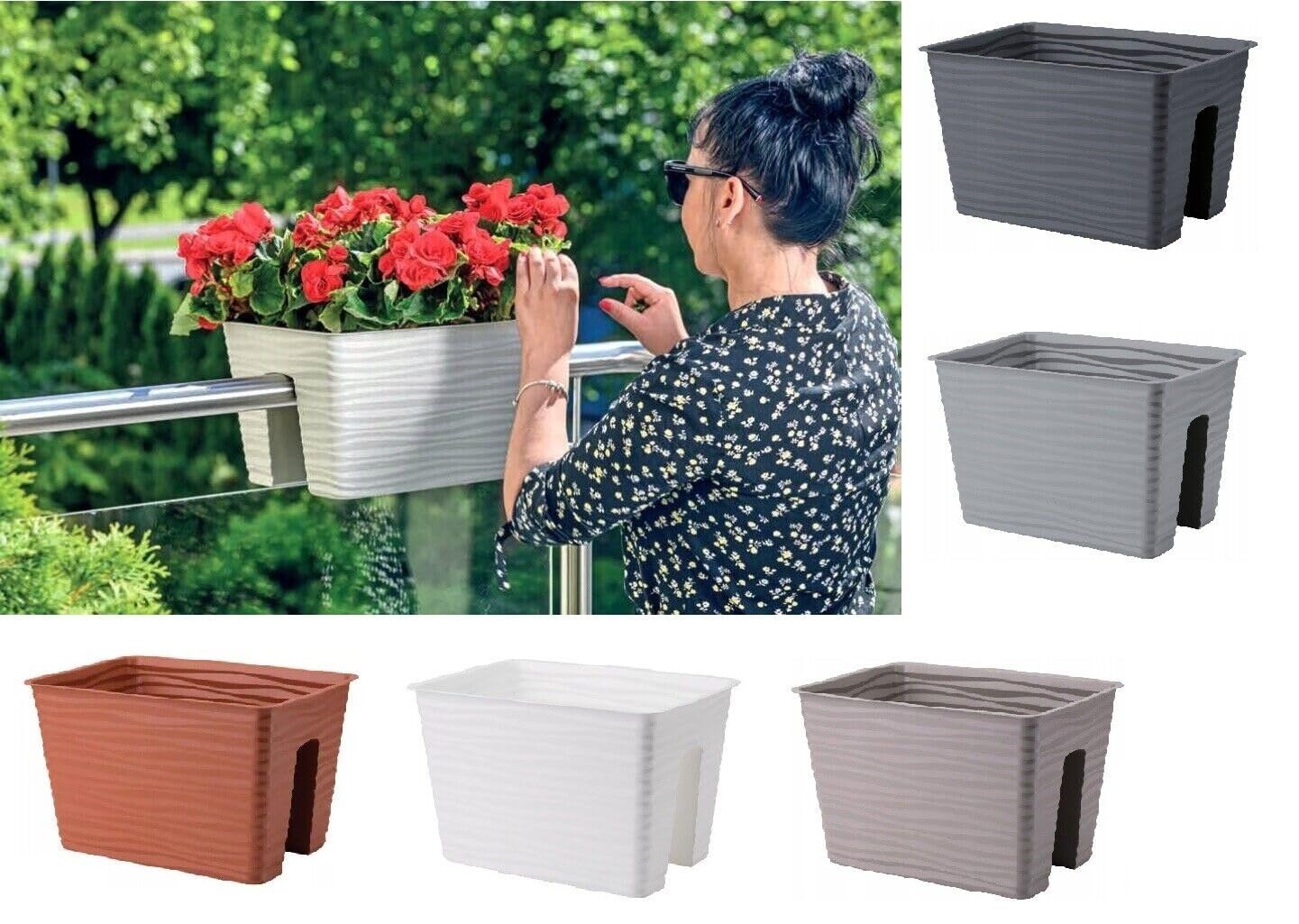 B2c Terracotta Flower Bridge Hanging Planter Plant Pot Fence Railing Balcony Decking Garden Pot (, Small (27Cm X 21Cm))