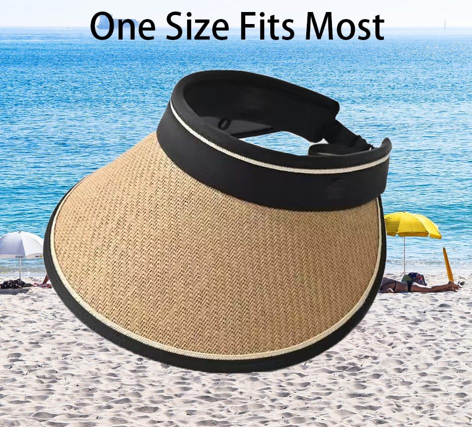 COTIM COYIN Women's Wide Brim Straw Sun Visor with UPF 50+ UV Protection, Beach Visor Sun Hat, Women's Outdoor Sun Protection - Image 7