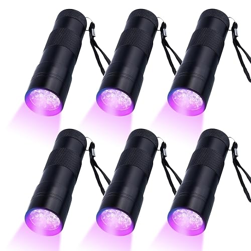 6 unidades de linterna UV: mini lámpara UV lámpara de luz negra con 12 ledes, linterna de luz negra