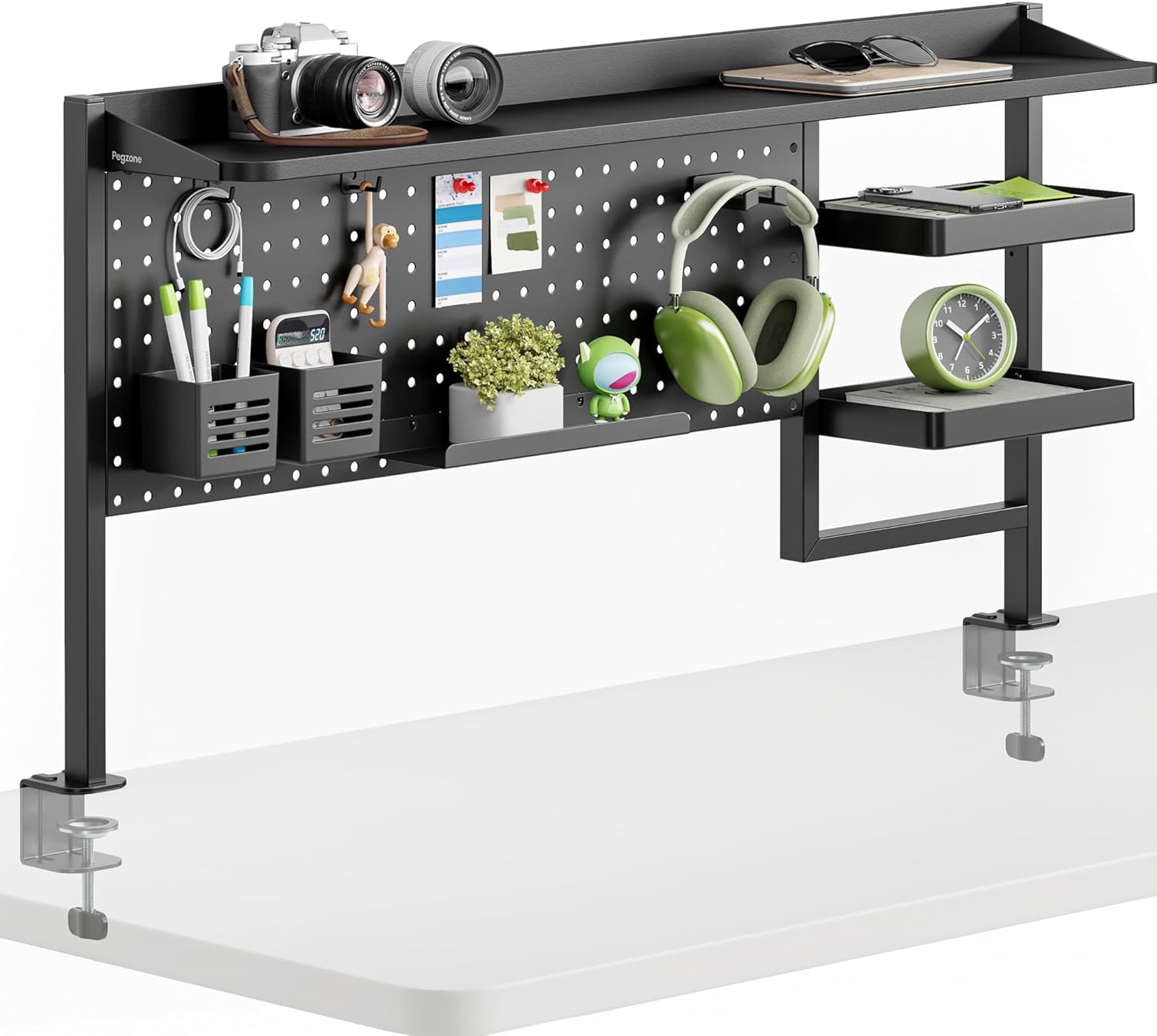 Clamp on Desk Shelf, 44" Desktop Shelving System with Pegboard and Accessories, Desktop Organizer with 2-Tier Shelf, Desk Pegboard for Office Home Gaming, Black