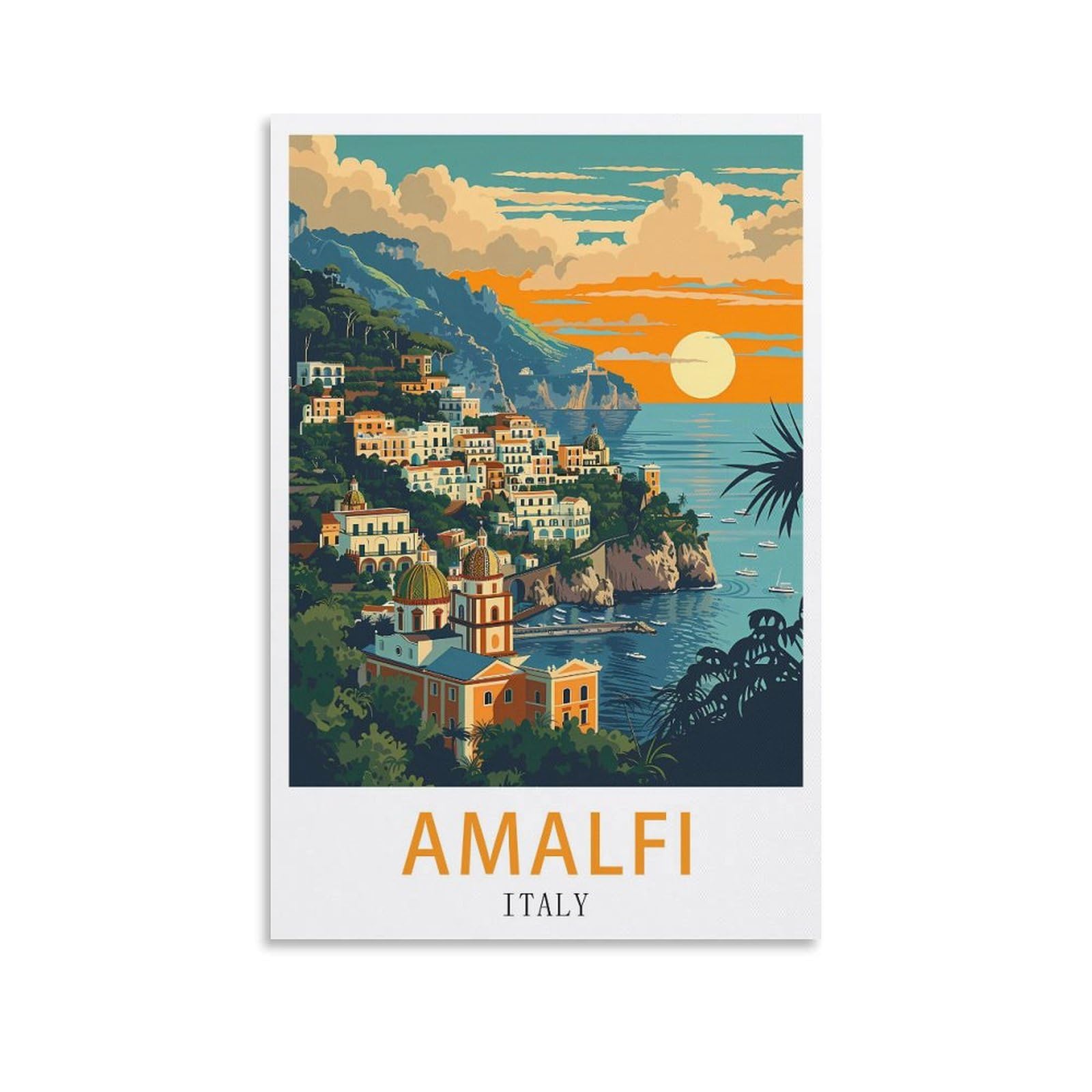 Lolwnni Unframe-Style Italy Amalfi Vintage Travel Poster 12X18inch(30X45cm) Canvas Wall Art Print Picture Paintings For Living Room Bedroom Decor