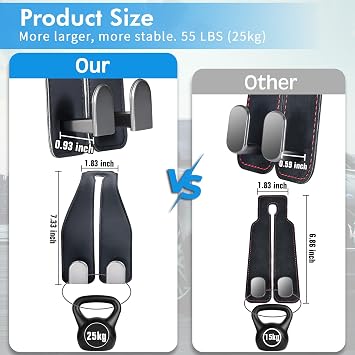 Car Hooks for Headrest, Leather Car Seat Back Storage Organizer Interior Accessories, More Wide & Deep Auto Seat Hook Hangers for Purse Umbrellas Handbag Clothes Coats Grocery Bags (Black-2 Pack)